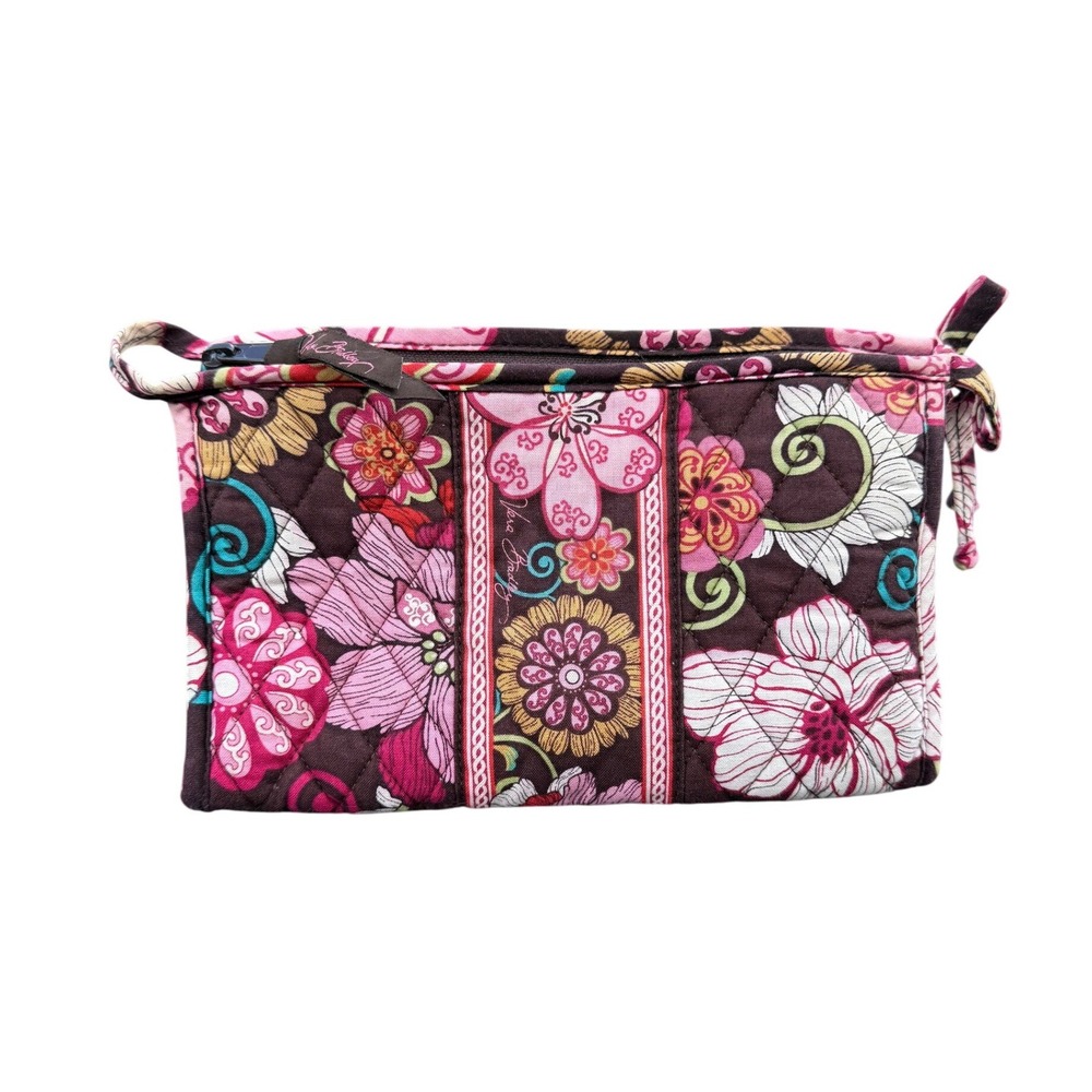 Vera Bradley Cosmetic Bag Women Small Pink Brown Floral Good Quilted Cotton